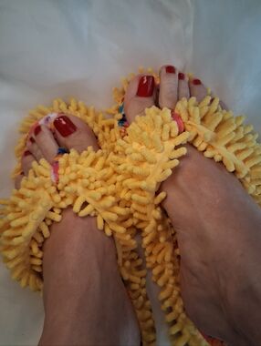 Women's Yellow Chenille Mop-Style Slip-On Sandals